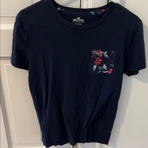 Hollister Dark Blue Tee with Floral Accent